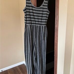 Xhilaration Black & White Striped Sleeveless Jumpsuit